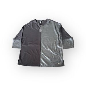 Jones New York Signature Faux Leather Panel Tunic Top Black Women’s 1X NWT